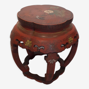 Stool Chinese pedestal table old red lacquer