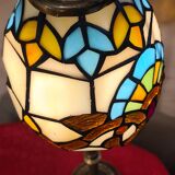 1920s brass lamp with tiffany stained glass shade 48x14