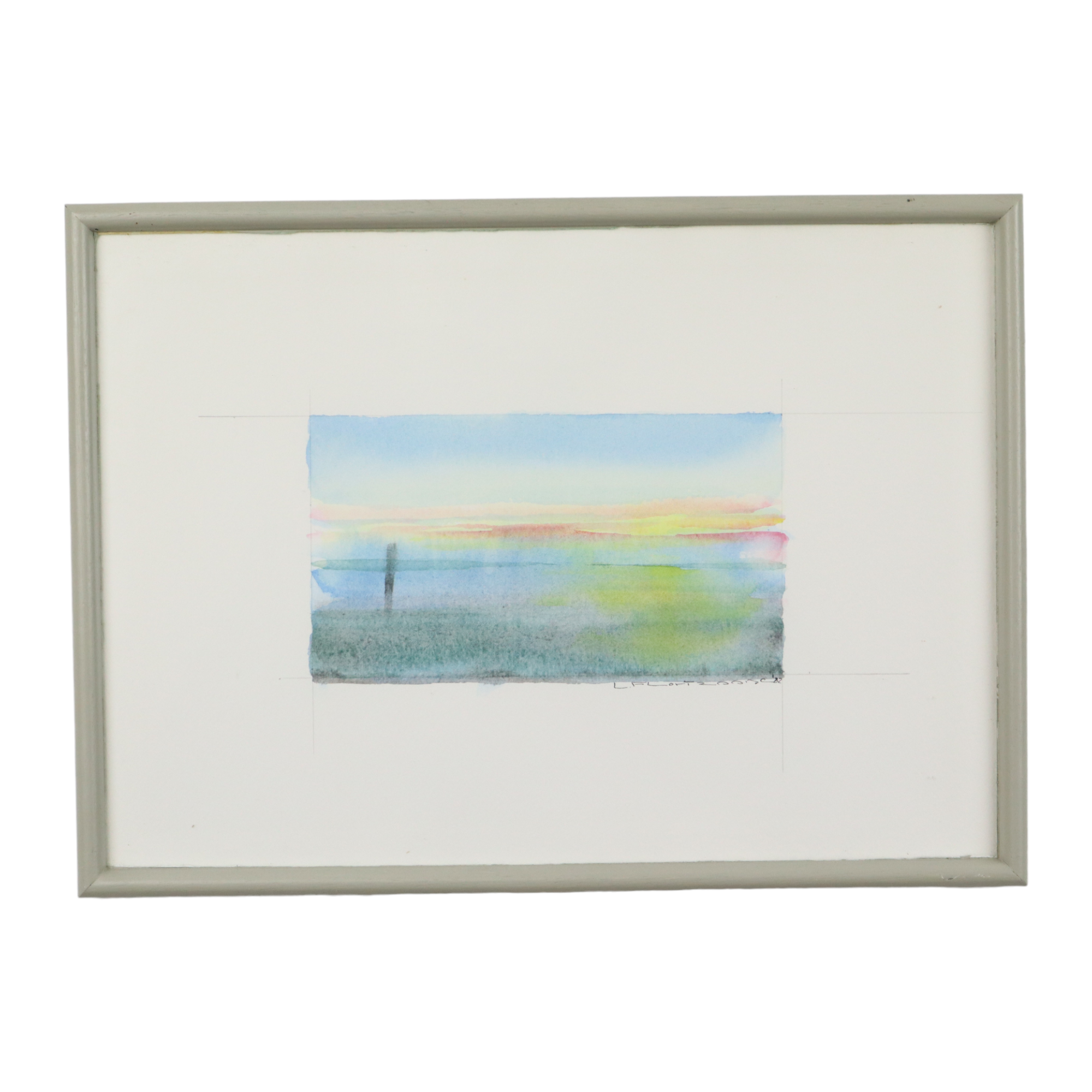 Watercolor Dunes and Sea by Lieven Florizoone Signed and Dated 1982