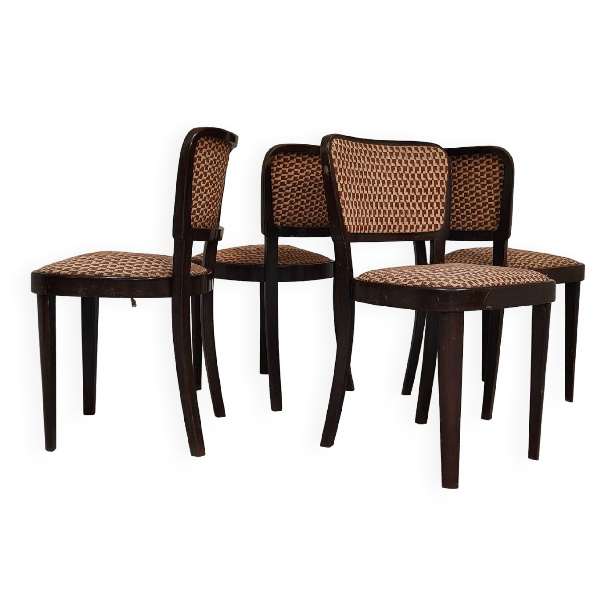 Set of 4 Thonet Art Deco chairs, 1930s, fabric and walnut