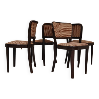 Set of 4 Thonet art deco chairs 1930, fabric and walnut