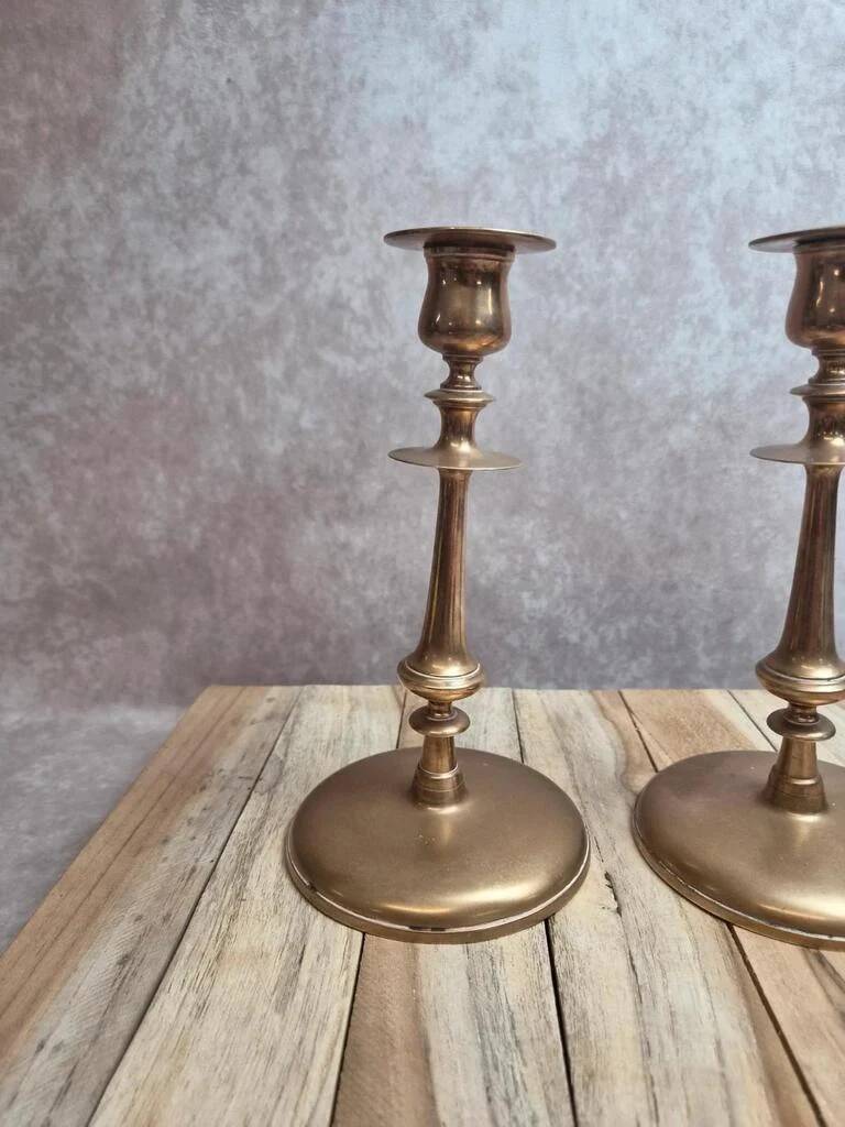 Pair of antique weighted brass candlesticks – neoclassical style