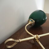Lampe à poser de bureau en laiton col de cygne opaline verte