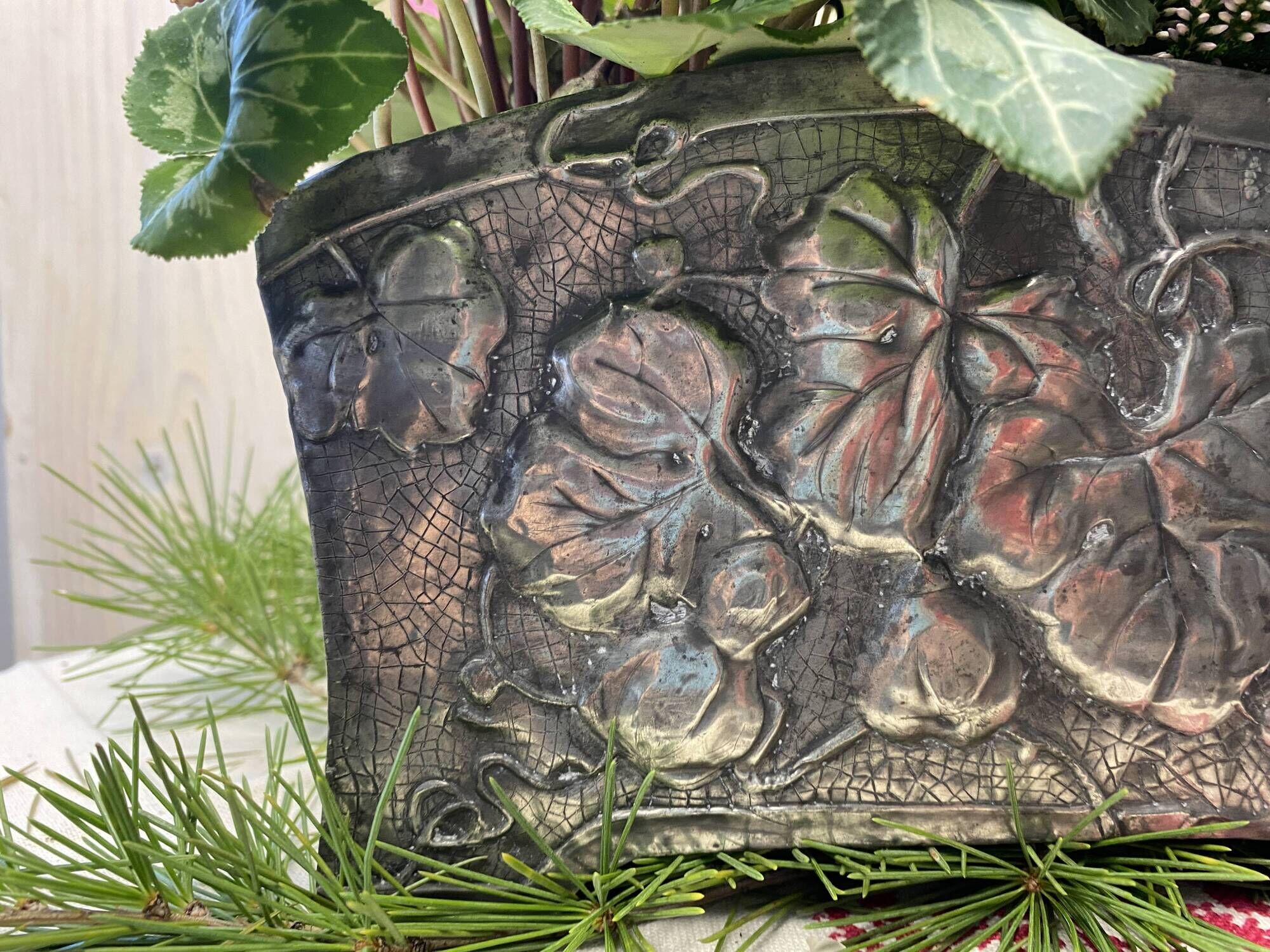 Tin planter pushed back Art Nouveau late nineteenth early twentieth century