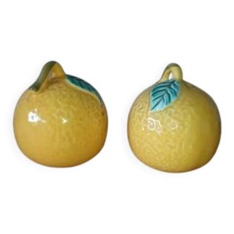 Salt and pepper shakers in earthenware – lemon pattern, 1950s
