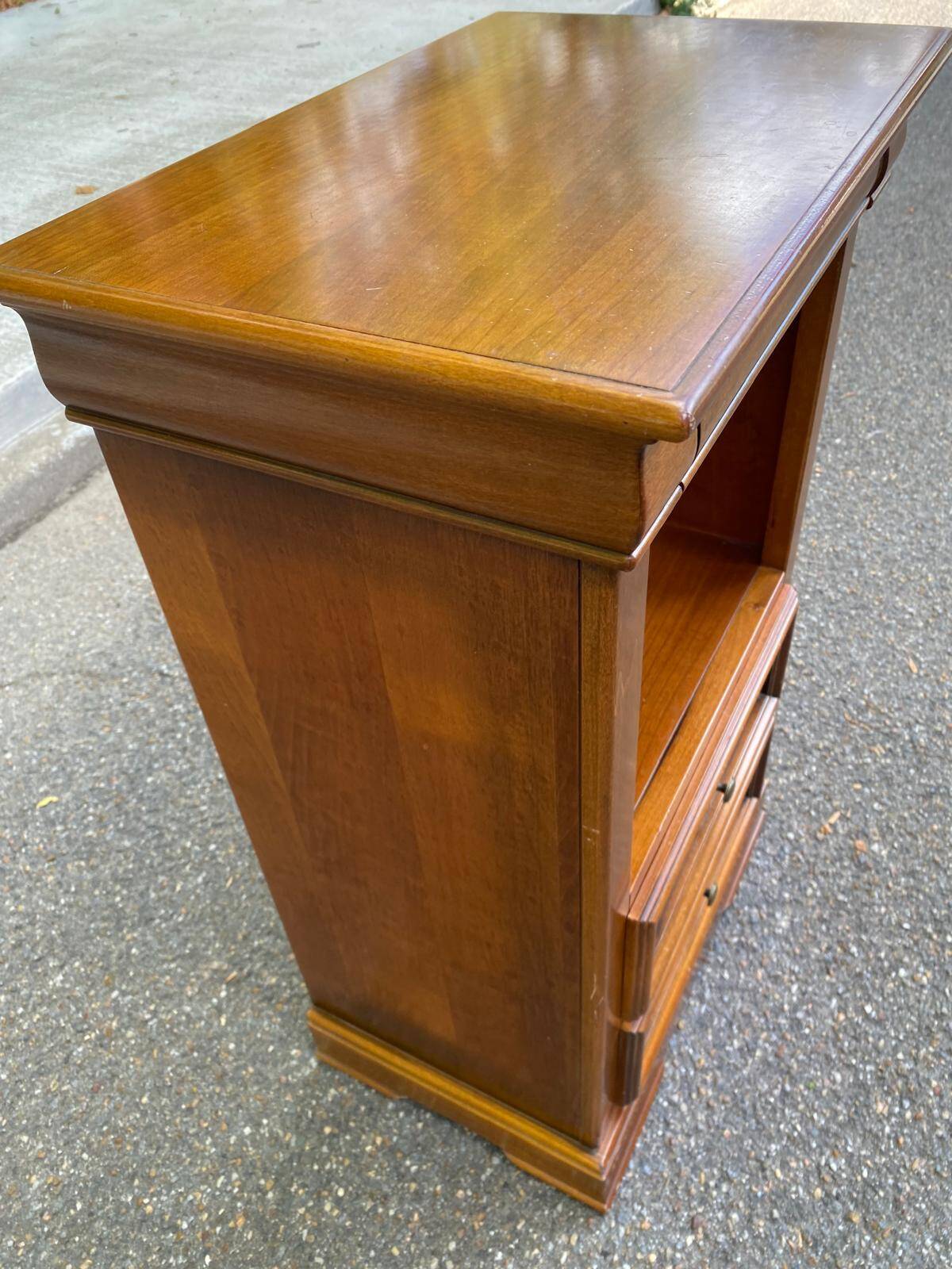 High bedside table, wooden accent table in Louis Philippe style.
