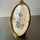 Art nouveau oval frame gilded wood measurements 19 cm x 11.5 cm  convex glass