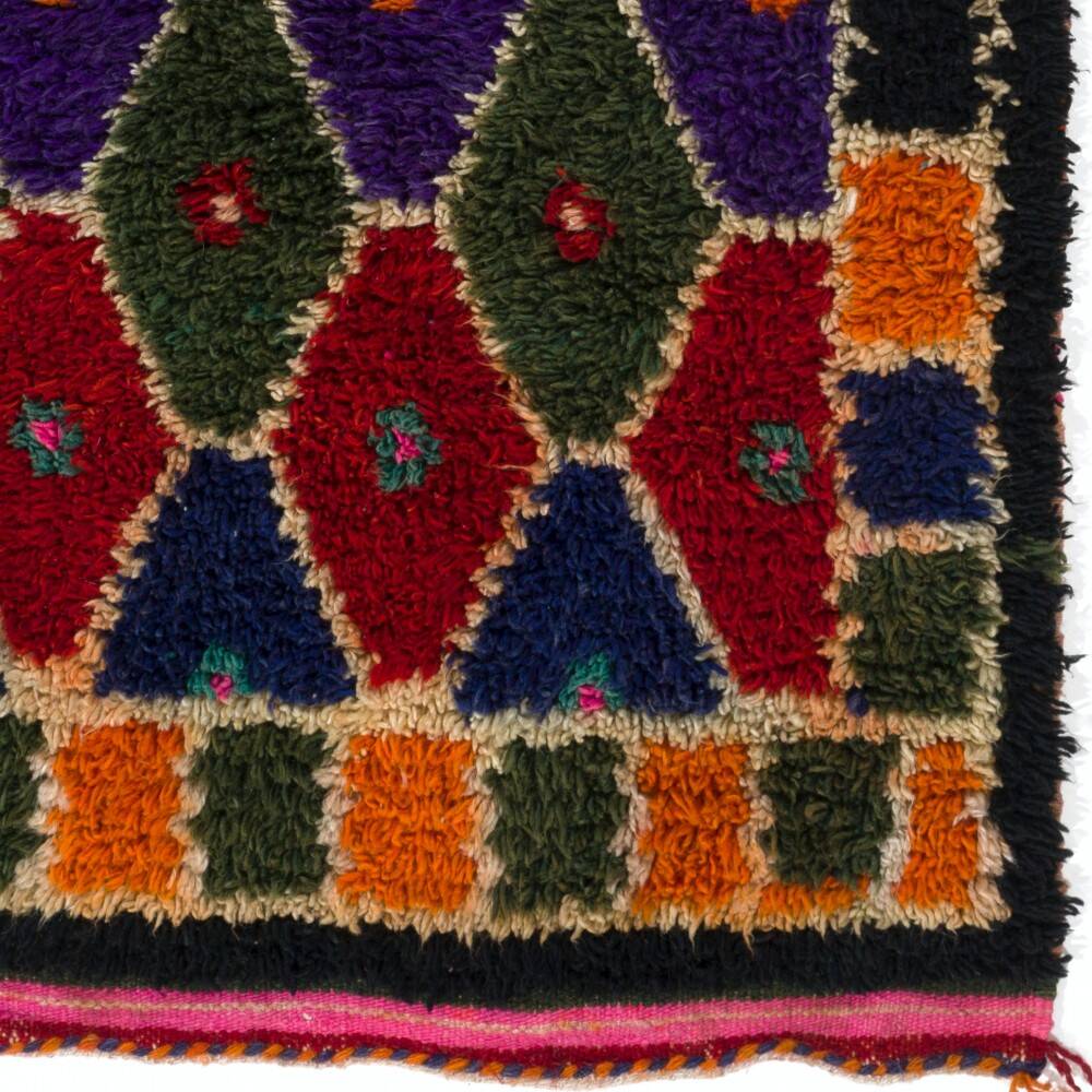 Multicolor Vintage Handmade Tulu Rug, Bohemian Eclectic Accent Rug, 100% Wool
