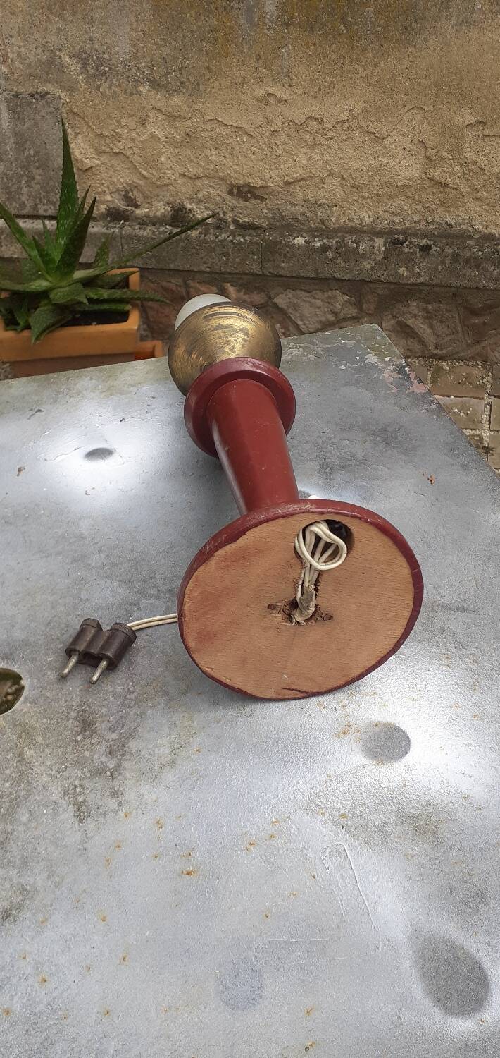 Lamp from the 40s/50s by Maison Lancel, covered in Bordeaux leather