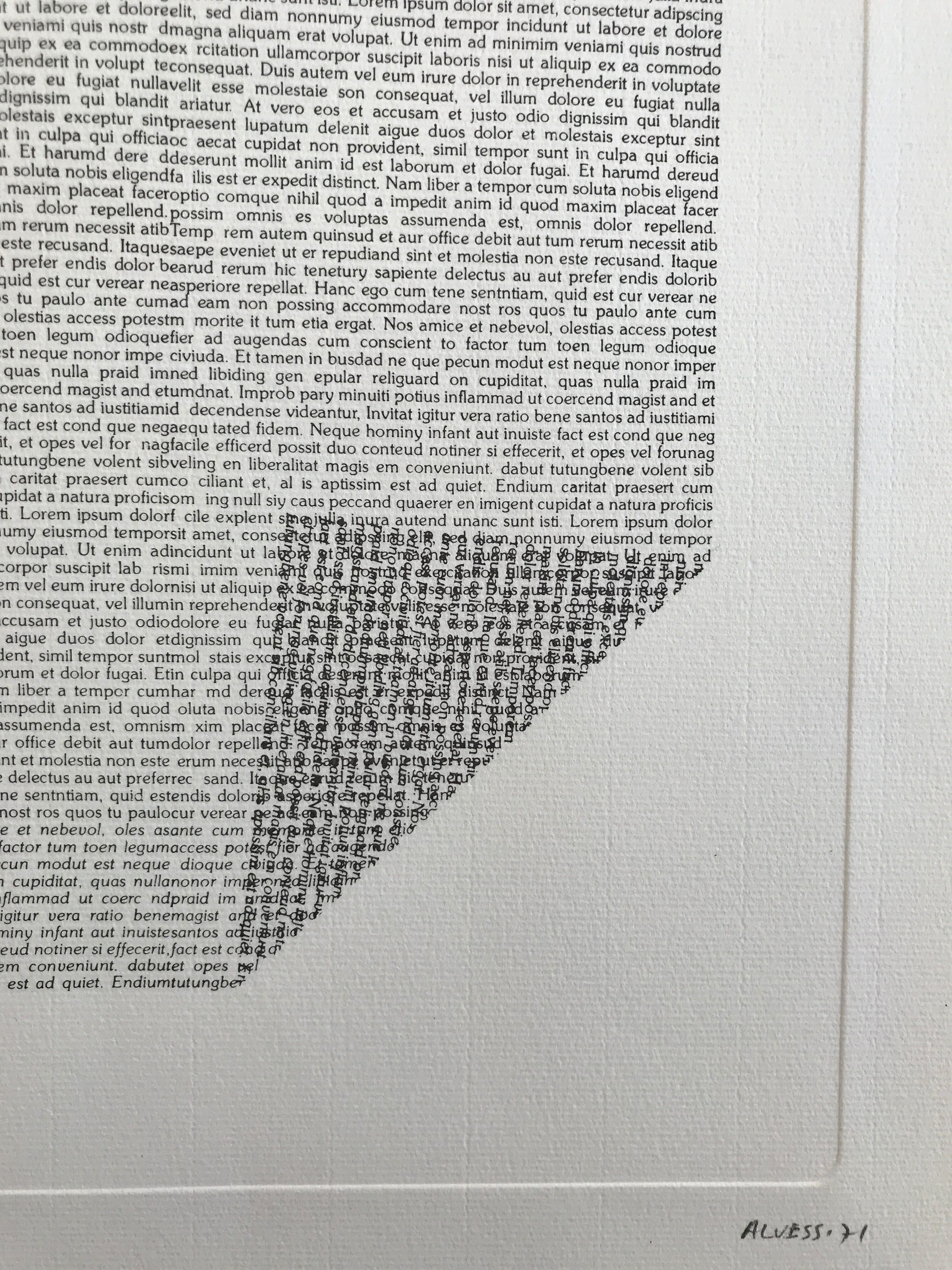 Original engraving signed and numbered by Manuel ALVESS (1939-2009) Lorem ipsum dolor, 1971