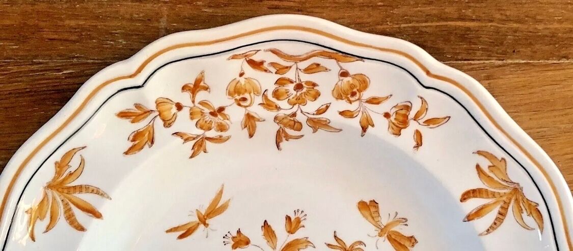 6 Longchamp soup plates Moustier Olérys decor