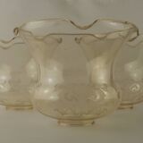 Set of 3 Vintage Glass Bell Shades In Smoked Amber Glass Scroll Motif  5596