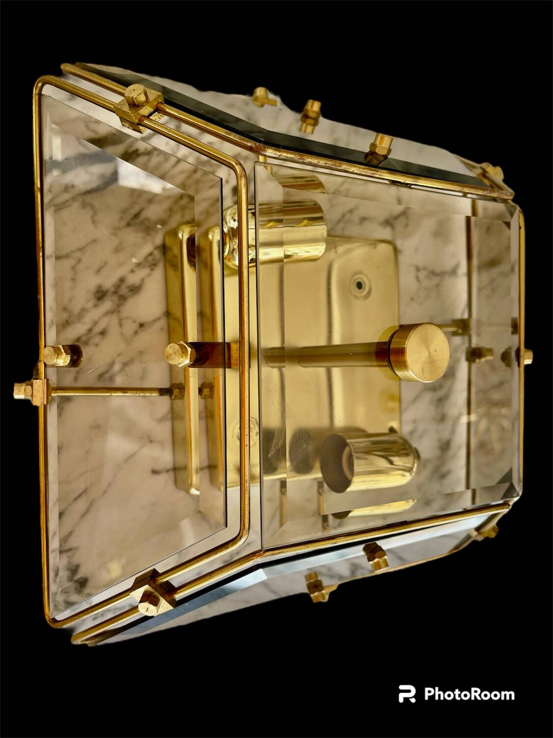 Veca ceiling light in glass and brass, Italy 1970