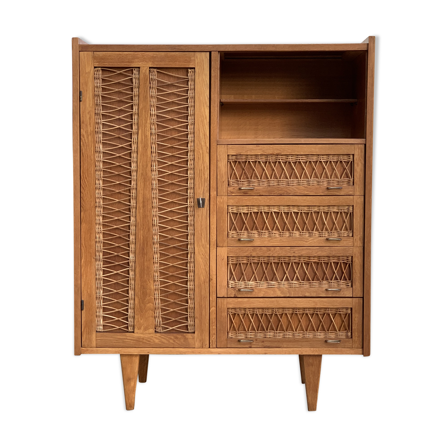 Armoire bois et rotin 1960 Selency