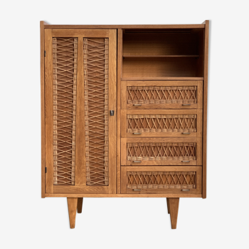 Armoire bois et rotin 1960