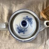 Sarreguemines 19th century white and blue coffee pot and pitcher