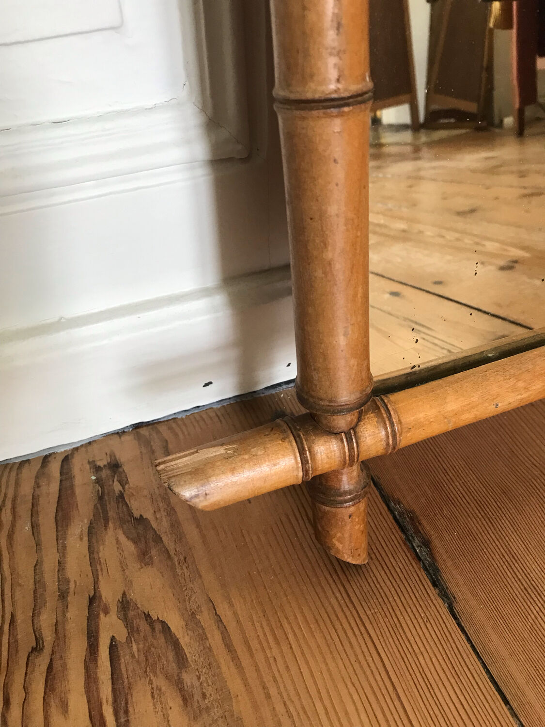 Mirror turned wood vintage bamboo