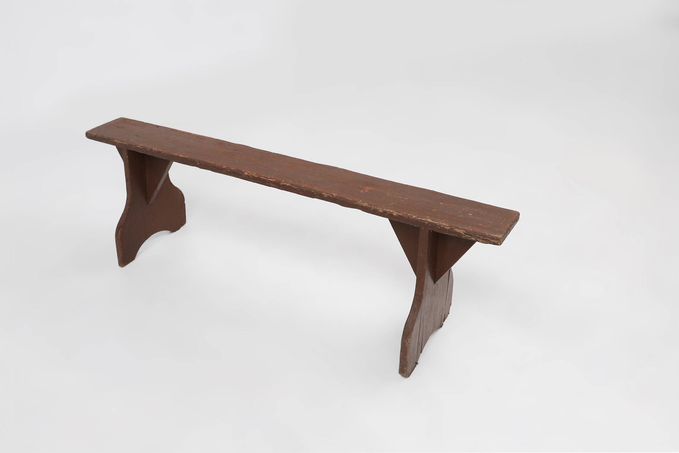 Mid-century rustic bench in brown painted wood, France ca. 1890