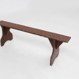 Mid-century rustic bench in brown painted wood, France ca. 1890