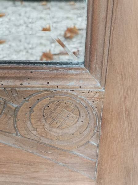 Beveled mirror solid wood door frame carved air-gummed