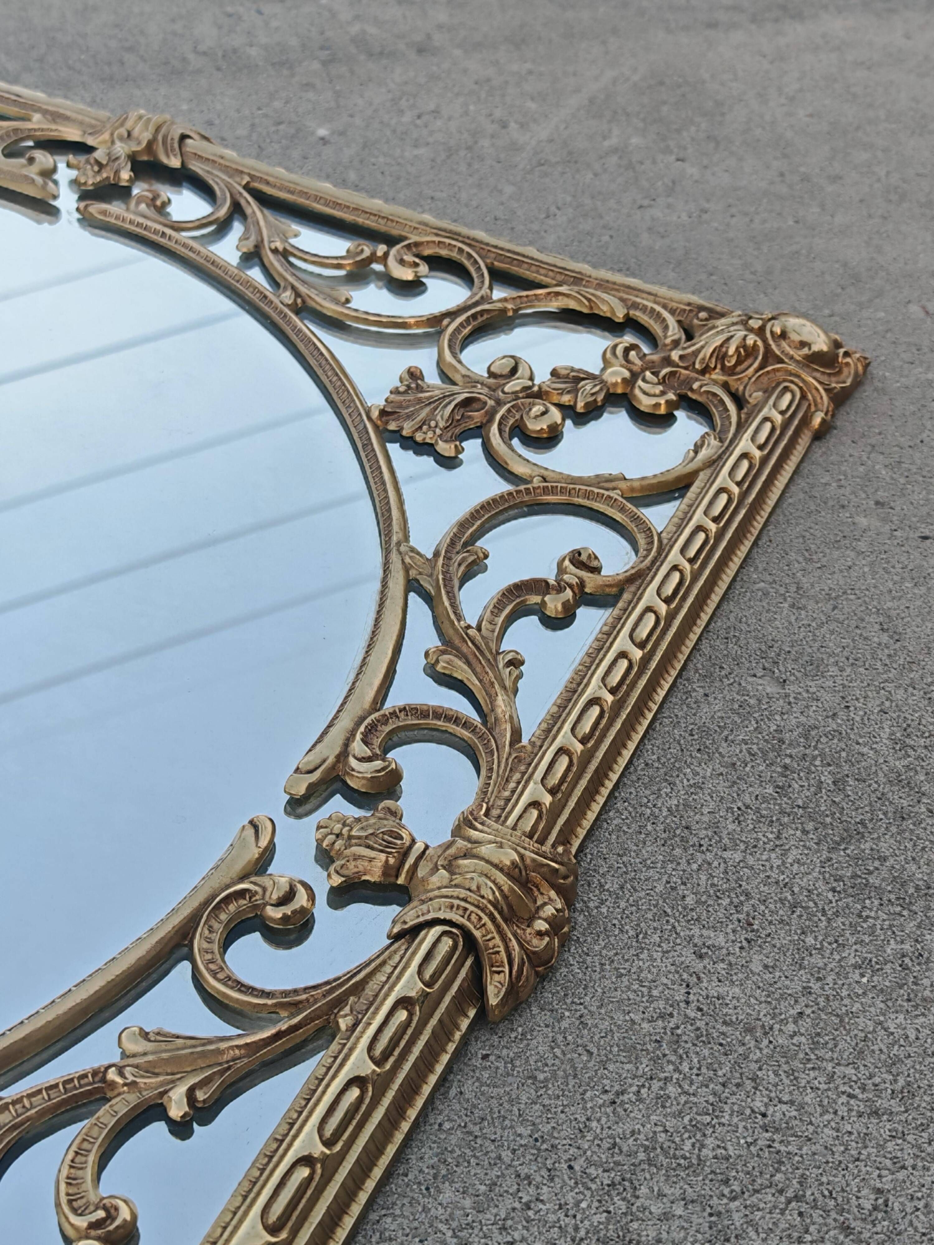 Hollywood Regency Wall Mirror in Brass, Neoclassical Style, 1950s
