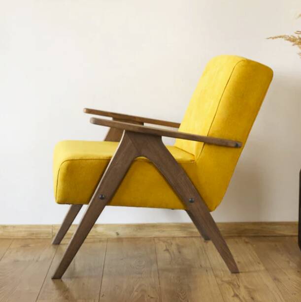 Fauteuil vintage en tissu jaune