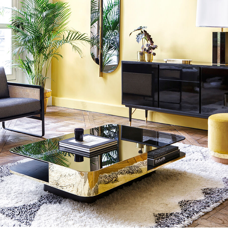 Table lounge en laiton et verre fumé Red Edition