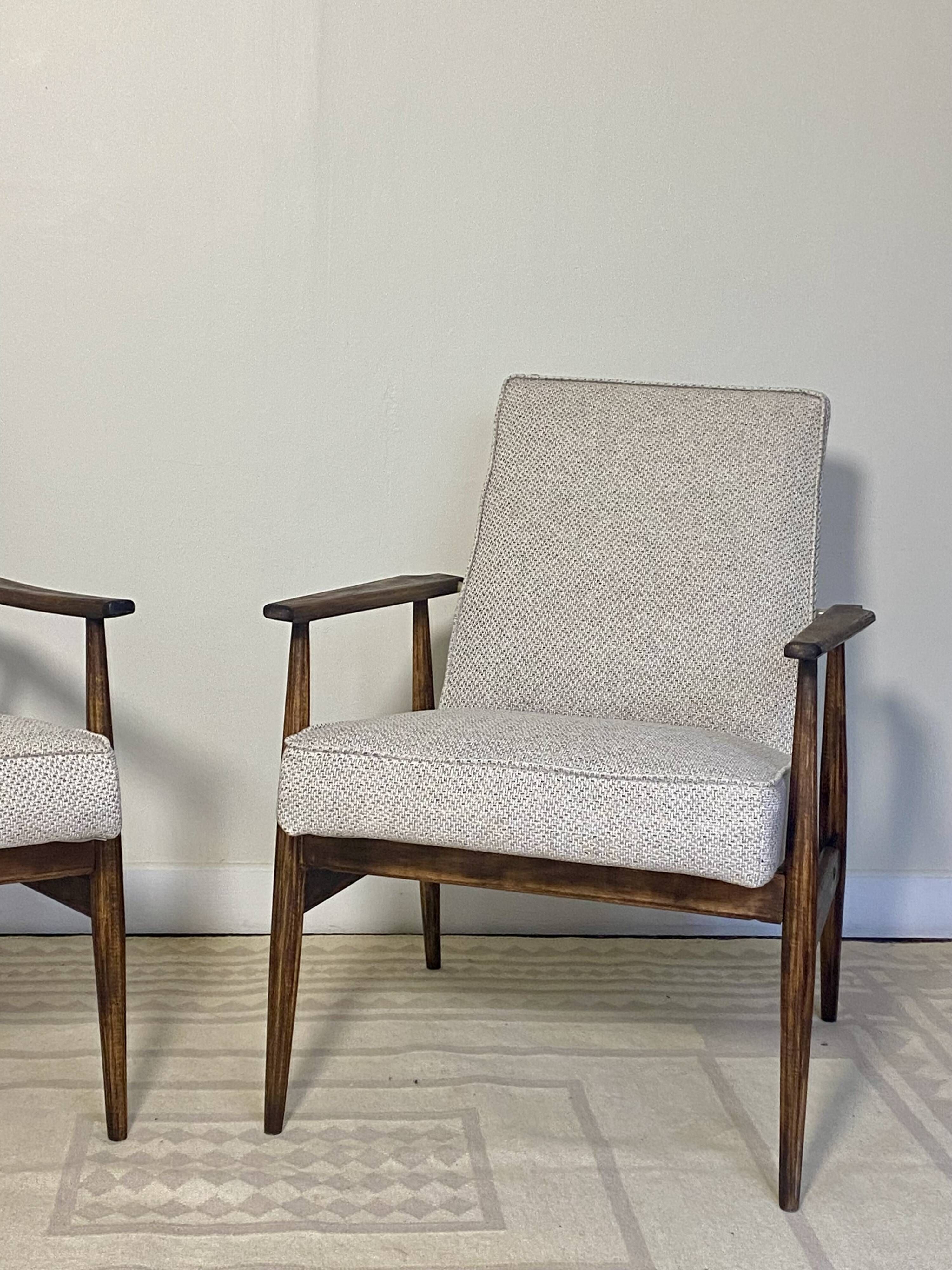 Pair of Henryk Lis 300-190 armchairs in mottled blue-grey fabric, 1970s