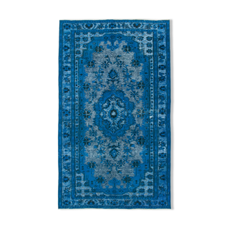 Handmade carved anatolian 1970s 172 cm x 289 cm blue rug