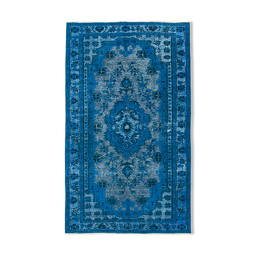 Handmade carved anatolian 1970s 172 cm x 289 cm blue rug