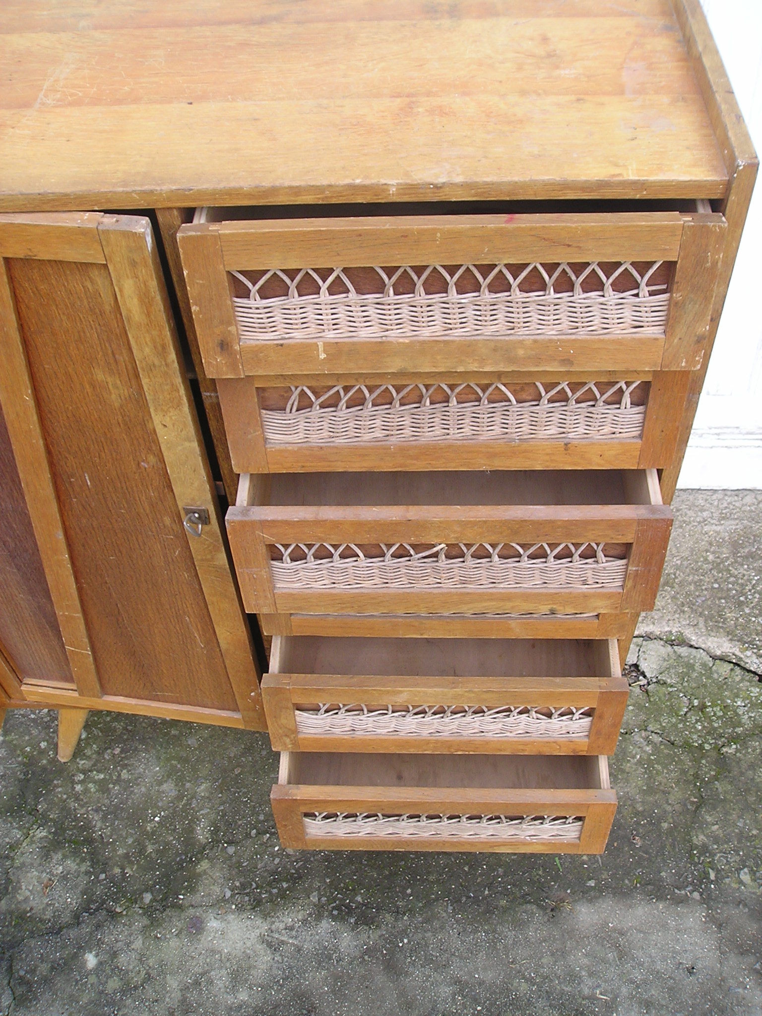 Chest of drawers with compass feet, 1 door and 6 drawers, 1960s