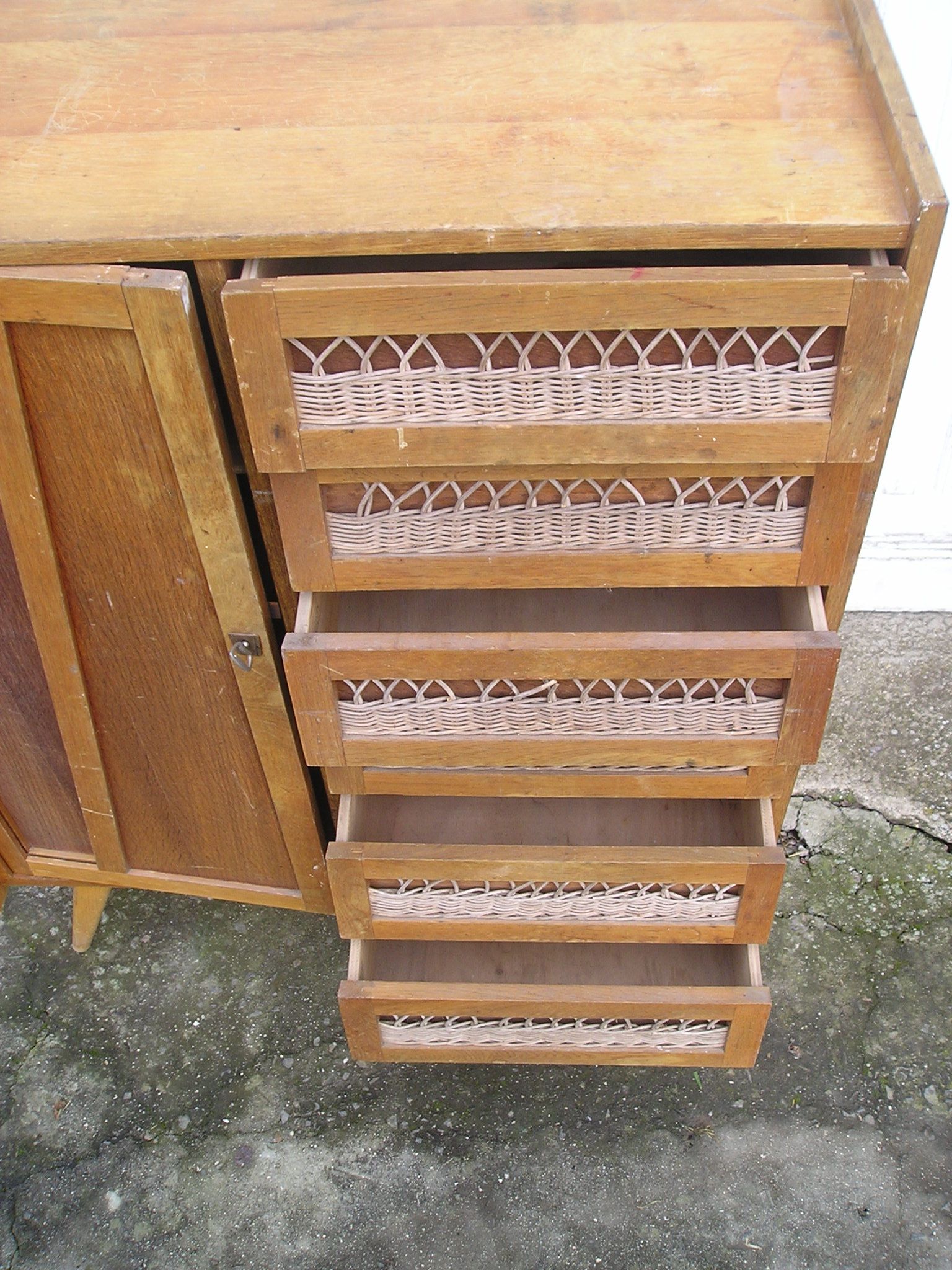 Chest of drawers with compass feet, 1 door and 6 drawers, 1960s