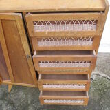 Chest of drawers with compass feet, 1 door and 6 drawers, 1960s