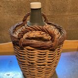 Dame-jeanne en verre 10L et panier en osier, ancienne