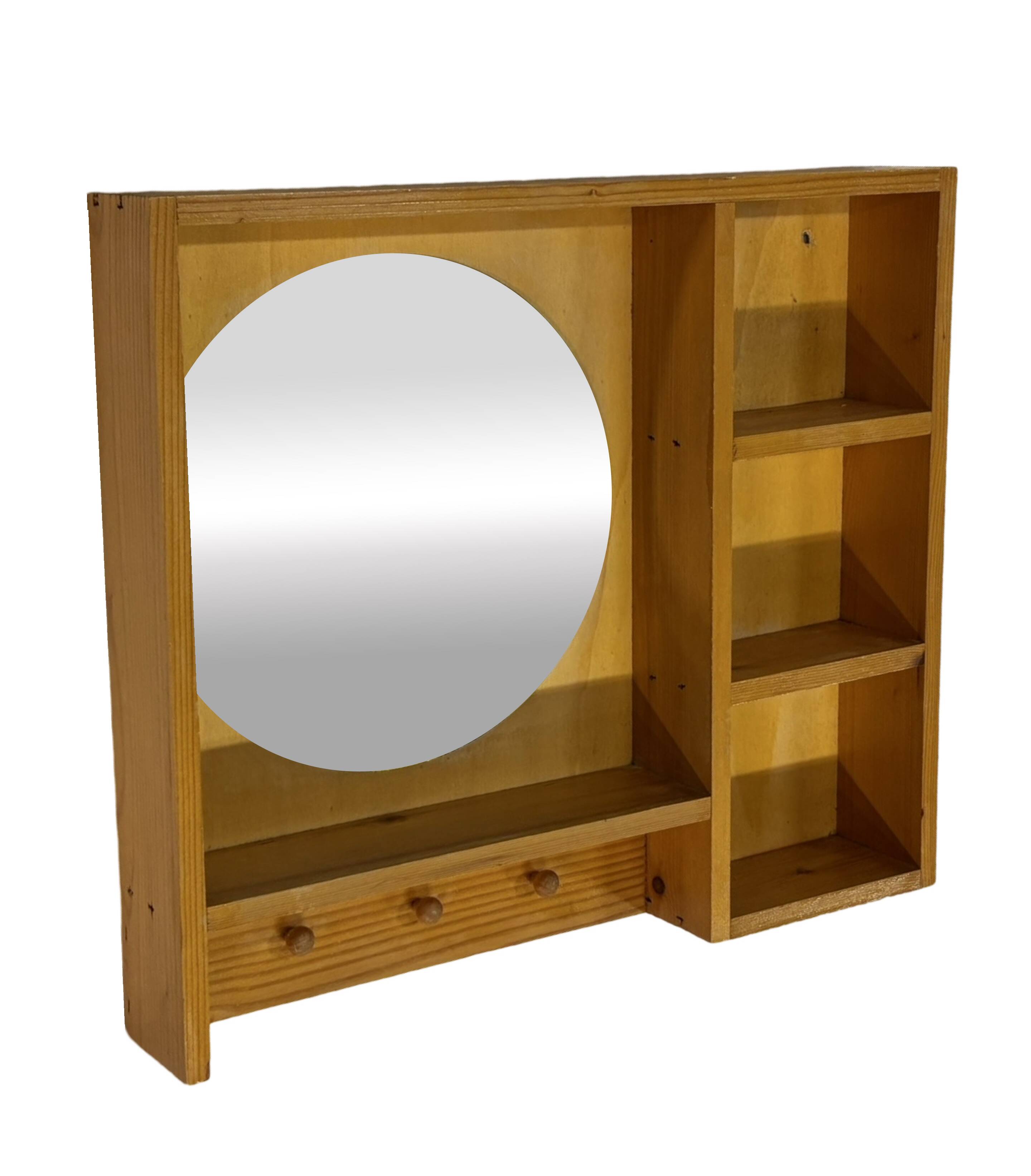 Porte-manteau console miroir en pin vintage au design minimaliste