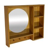 Porte-manteau console miroir en pin vintage au design minimaliste