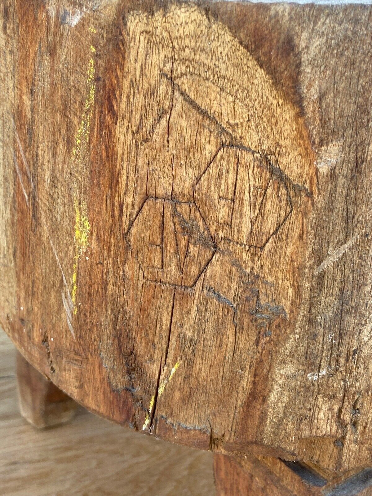 Brutalist africanizing wooden stool carved in the xxth mass