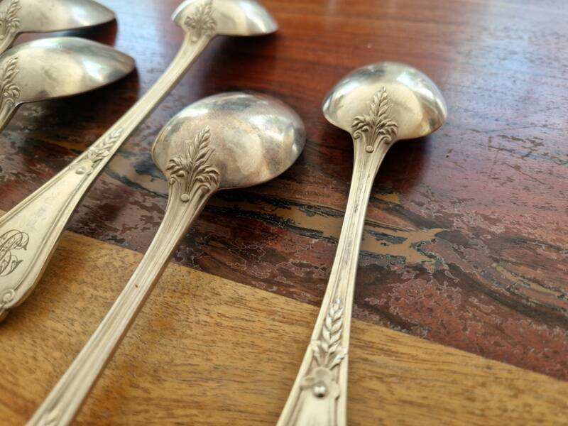 Christofle Set of 6 Lauriers model table spoons in silver-plated metal