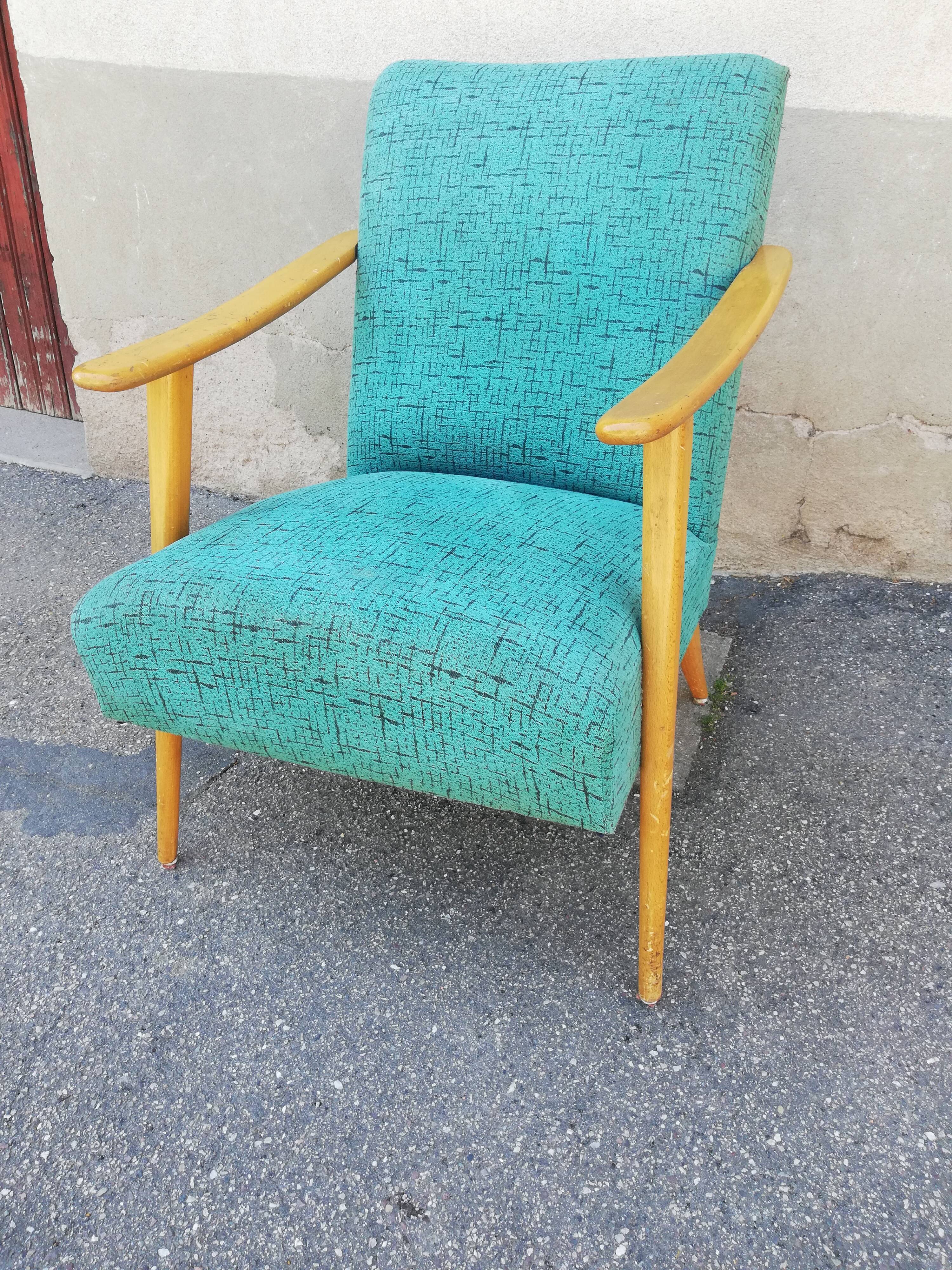 Armchair year 50 green fabric