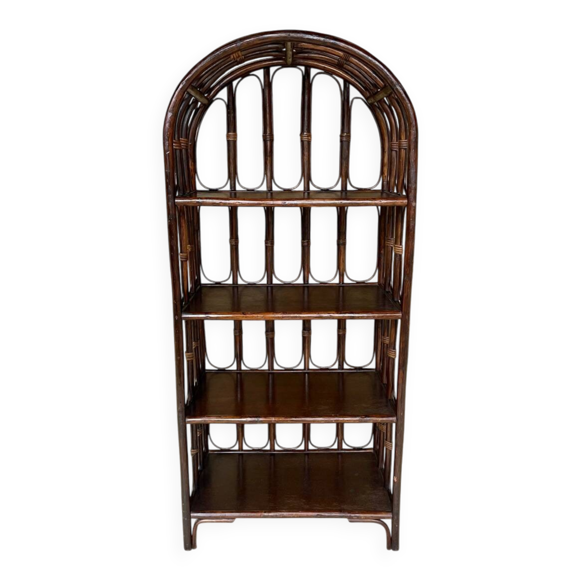 Vintage bamboo and rattan bookshelf, 4 shelves, Circa 1960/1970