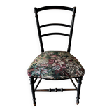 Napoleon III chair in black wood and floral jacquard