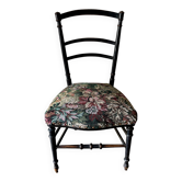 Napoleon III chair in black wood and floral jacquard