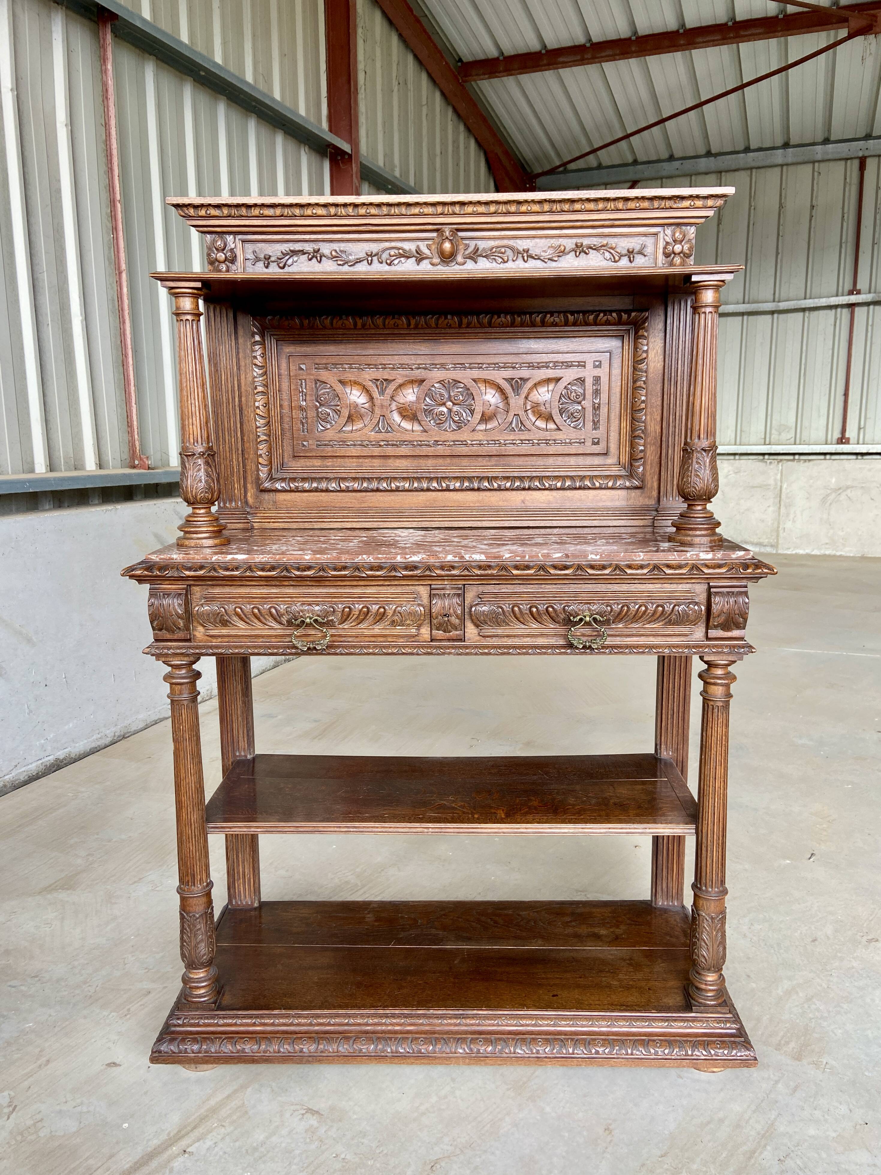 Neo Renaissance sideboard, France chateau Renaissance style Louis XIII carved oak 1880