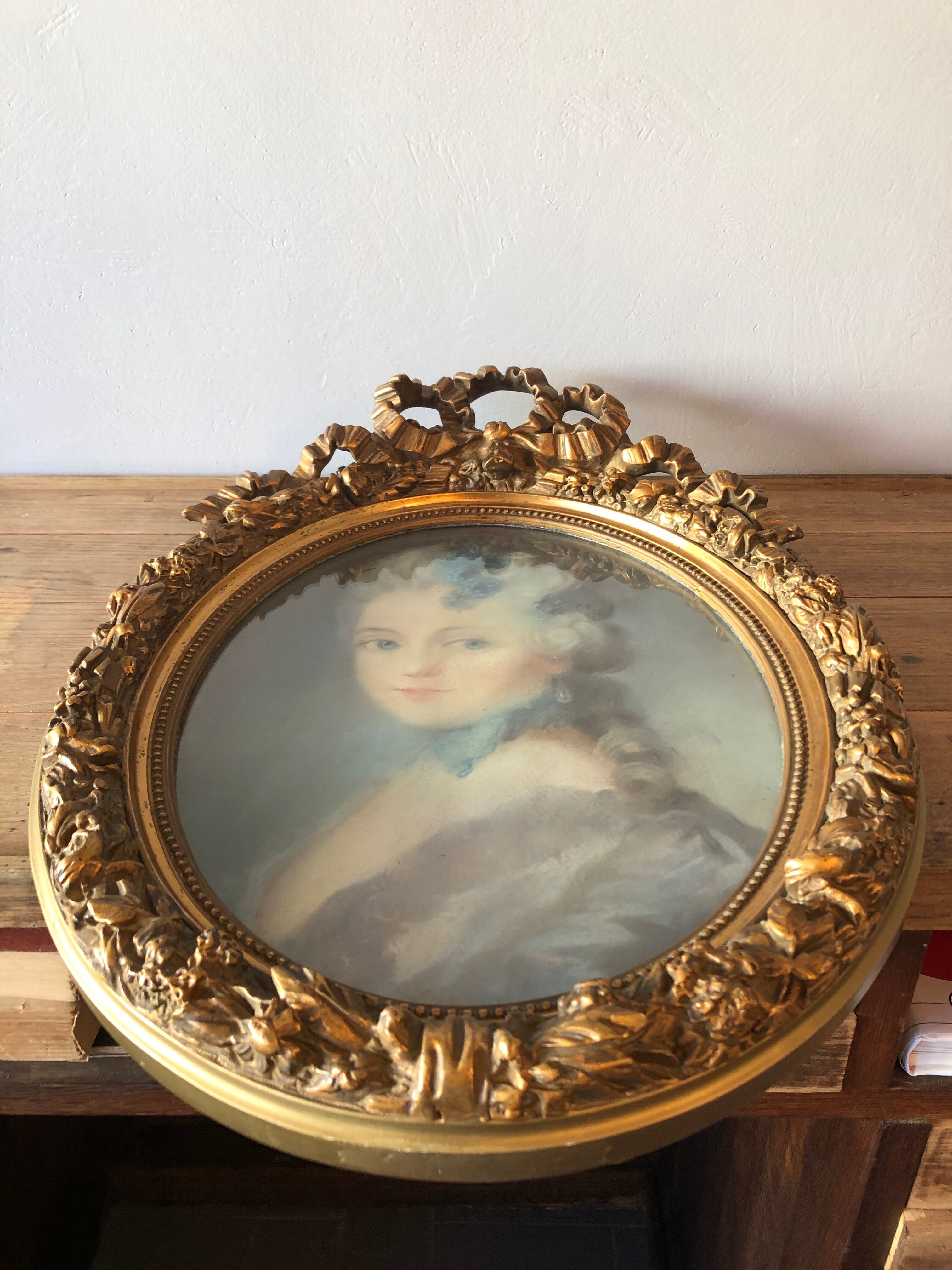 Pastel portrait, medallion frame