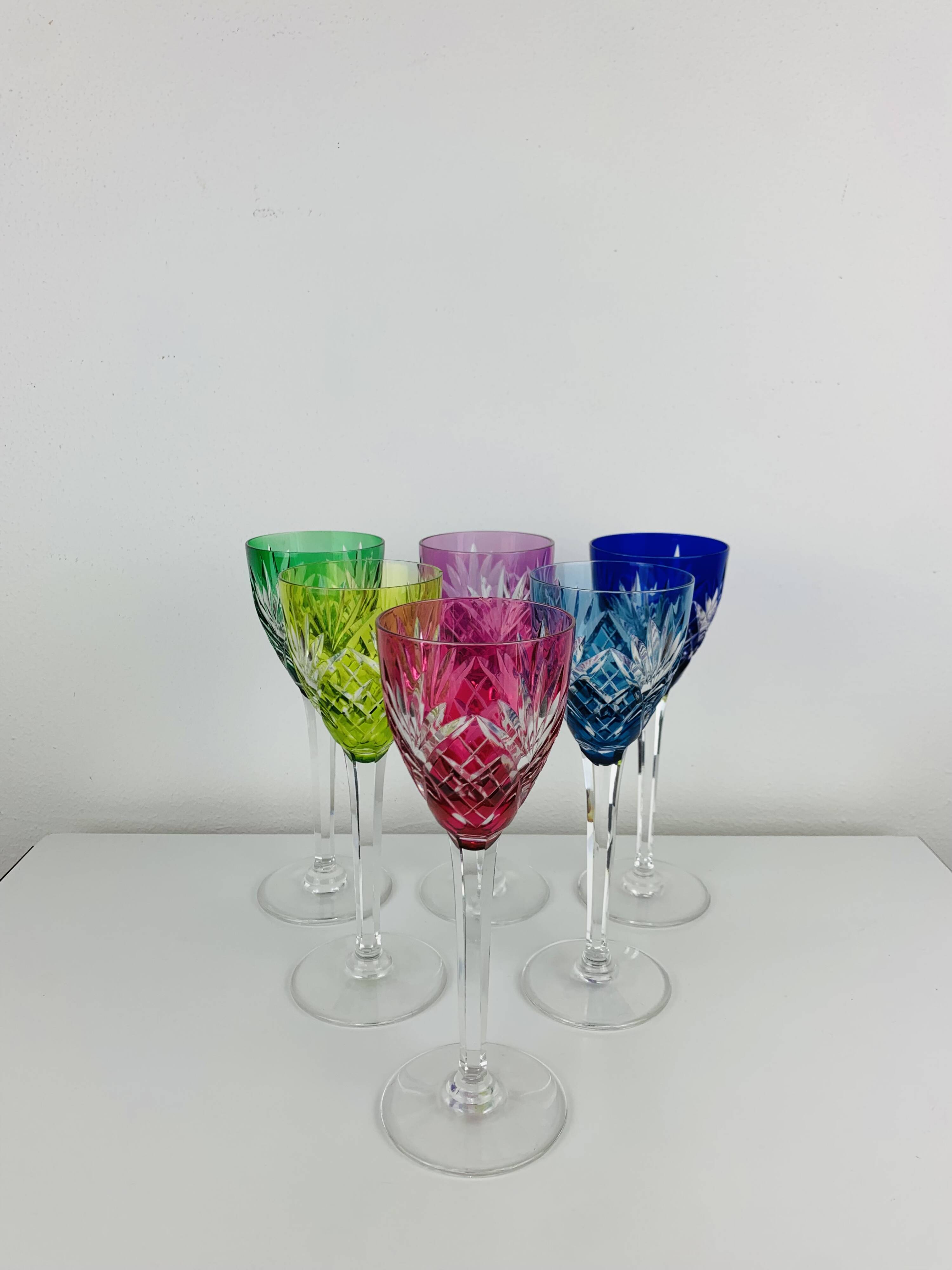 6 Roemer wine glasses, Saint-Louis crystal, Chantilly pattern