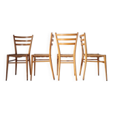 Set of 4 vintage Italian chairs in wood and straw.