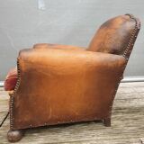 Pair armchairs club leather "punk" back mustache