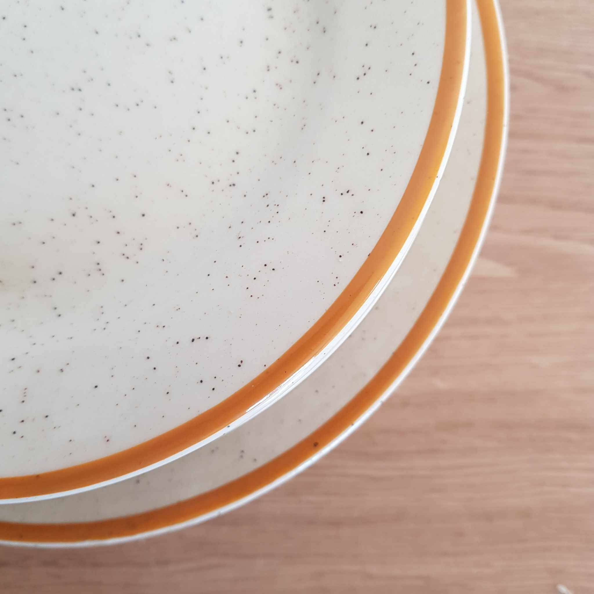 Set of 5 dessert plates + 6 speckled plates with Havana edging “Bachy”