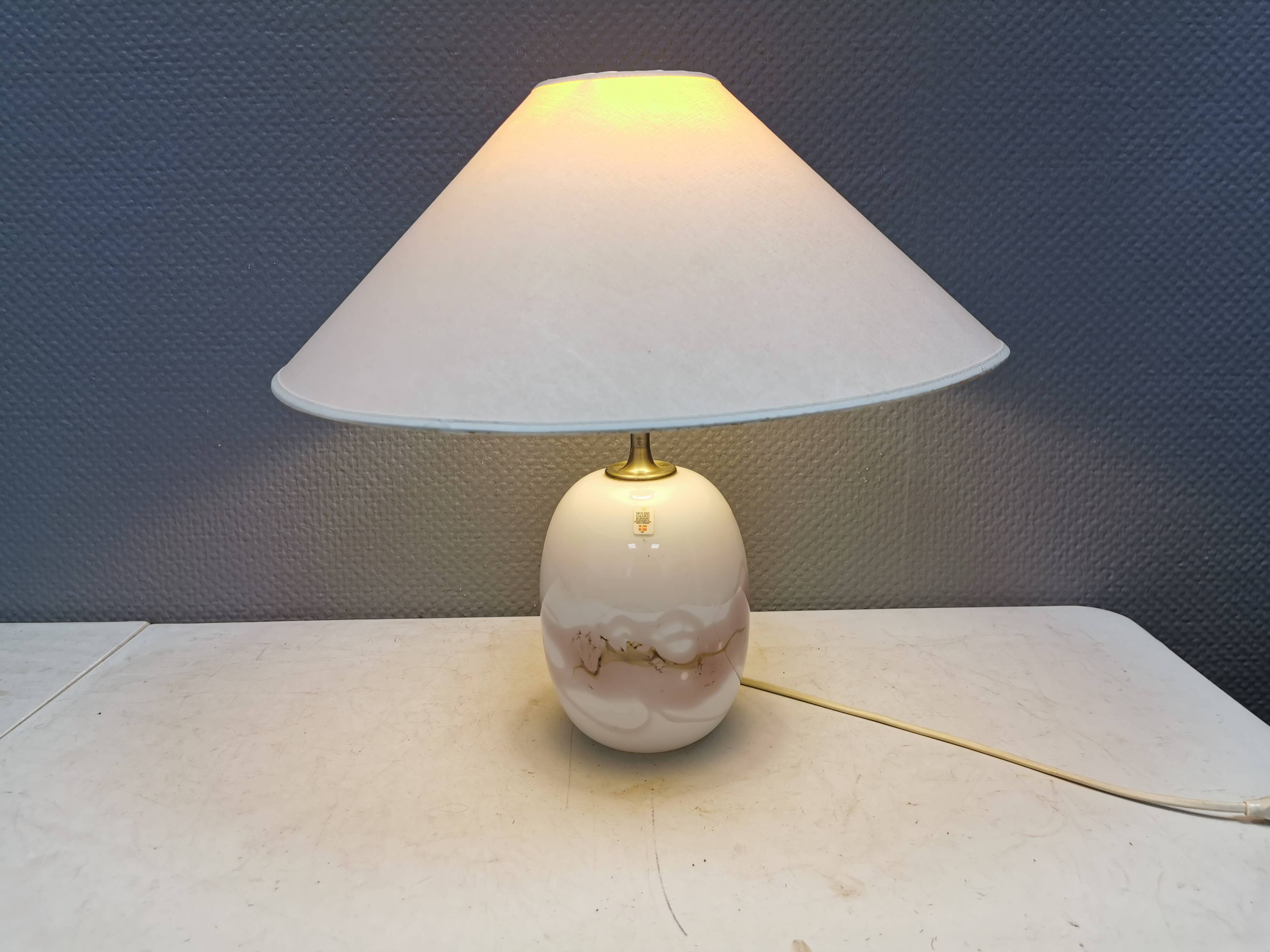 Sakura table lamp white/ pink glass, by Michael Bang for Holmegaard Denmark