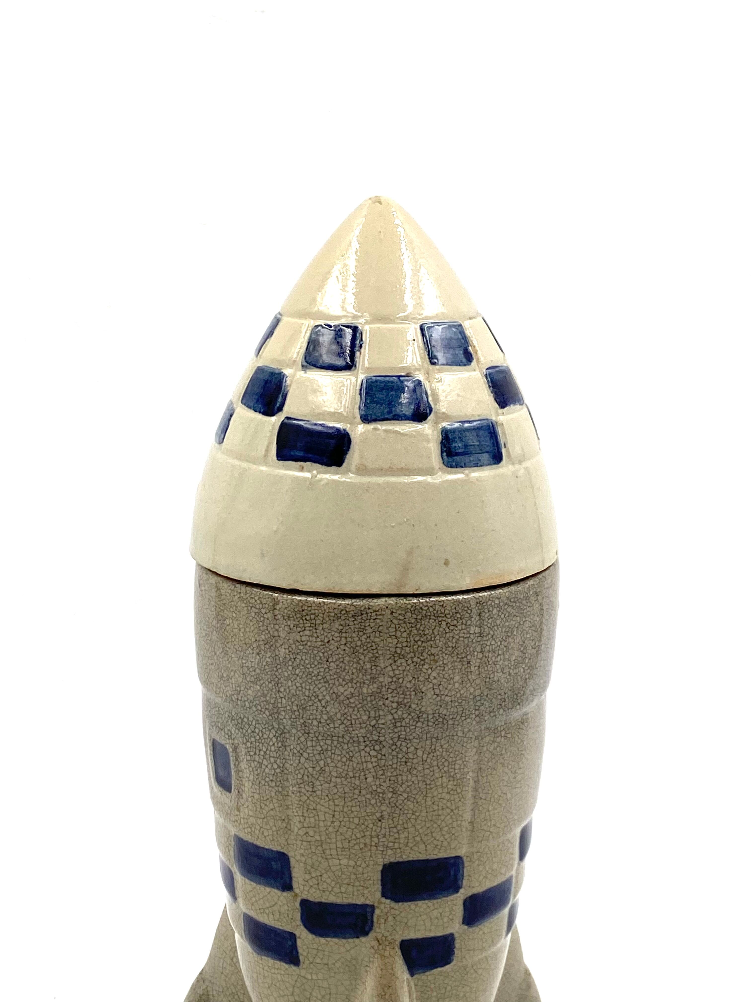 Ceramic rocket, spaceship bottle, France 1940s-1950s